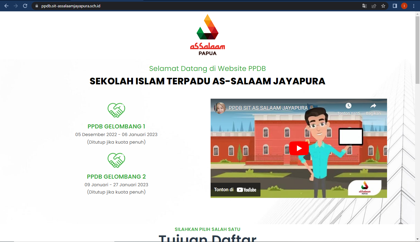 Website PPDB SIT As Salaam Jayapura Papua