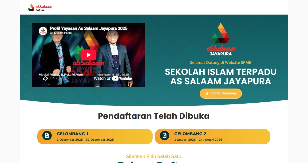 Website PPDB SIT As Salaam Jayapura Papua